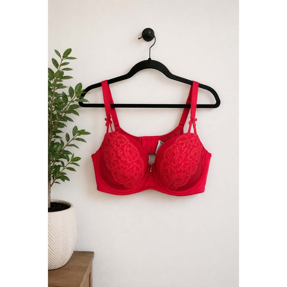 Deese Lingerie Cherry Red Lace Underwire Bra 38DD Coquette Sexy Romantic Pin-Up